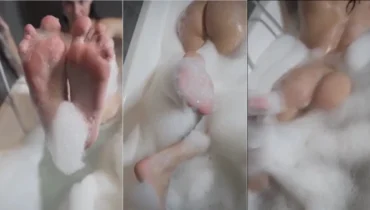 Vladislava Galagan en un ambiente natural en la bañera